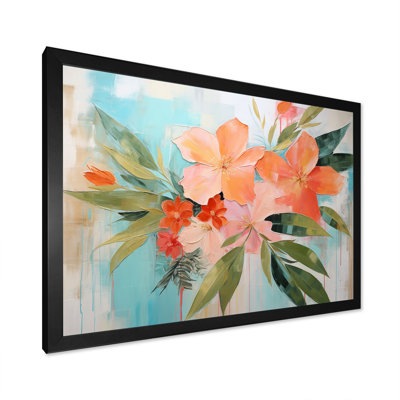 Art moderne moderne, fleurs tropicales roses et vertes - Collages abstraits