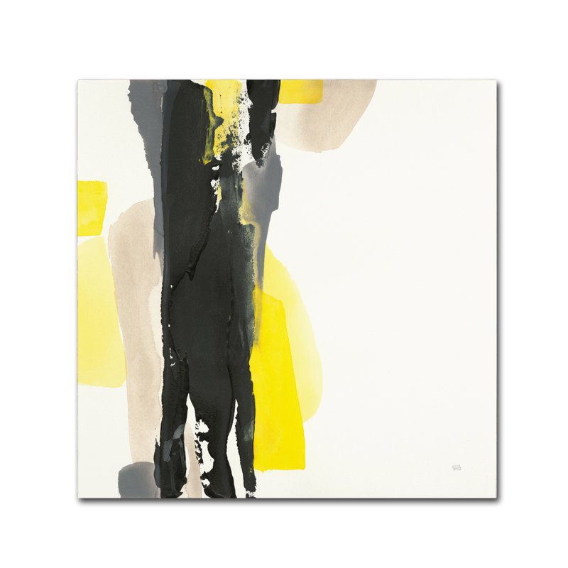 Bold Abstract Black and Yellow Canvas Art with Wood Frame