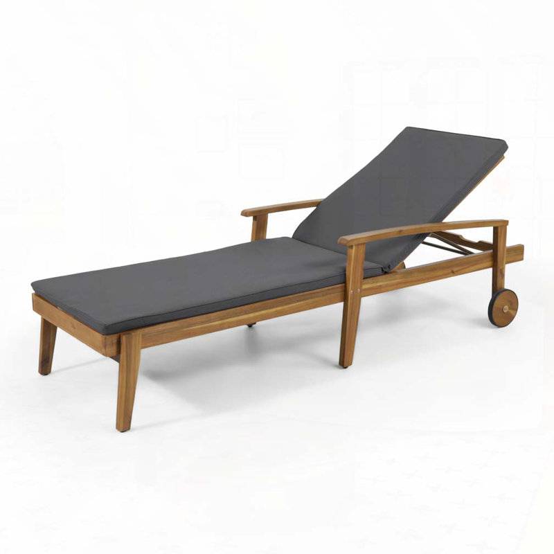 Chaise longue de patio en bois, Gris, Teck
