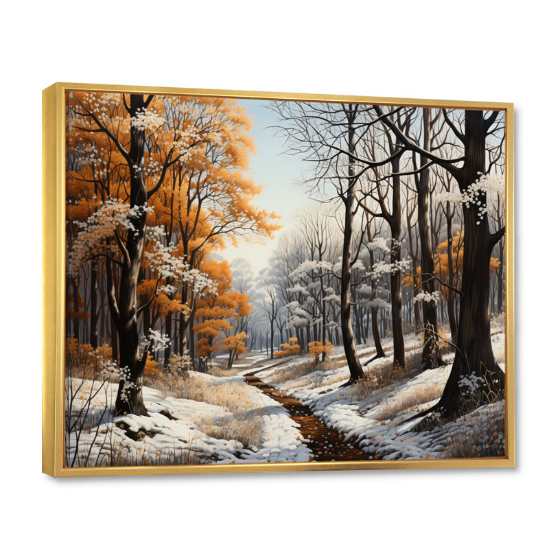 Auvent monochrome d'hiver Benoni Forest - reproduction, 16" H x 32" W, Cadre flottant doré