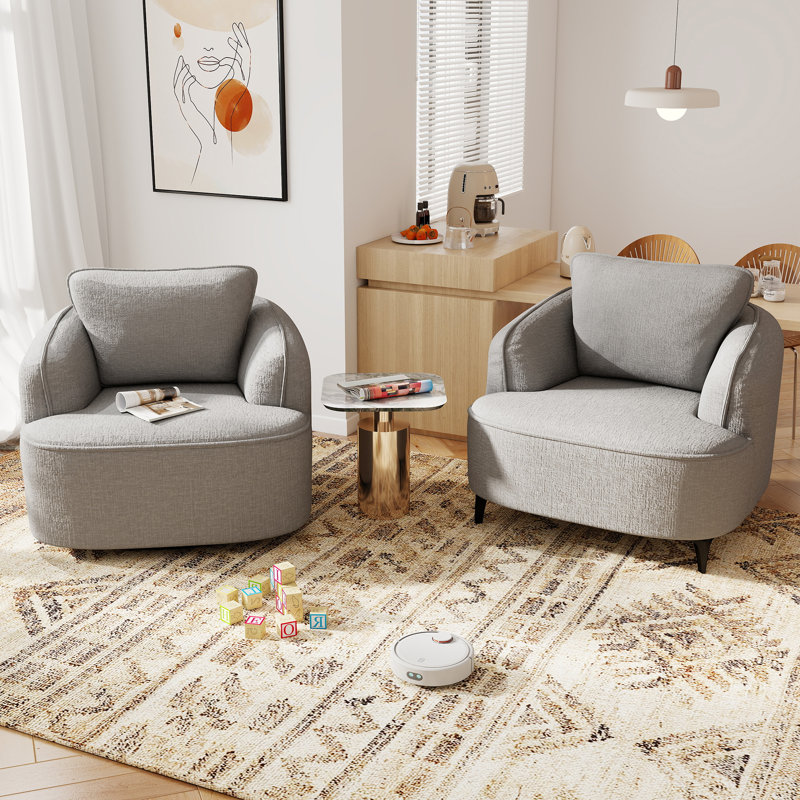 35" Swivel & Stationary Accent Chair Set – 2-Piece Compressed Memory Foam Lounge Chairs For Living Room & Bedroom