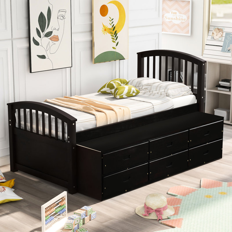 Lit plateforme simple avec rangement en pin massif, support de matelas à 10 lattes, capacité de 200 lb, capacité de poids