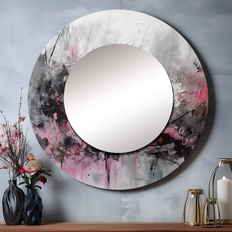 Somaria Evolving Shapes In Pink Marble III - miroir mural géométrique, miroir décoratif rond moderne, impression d'art en métal