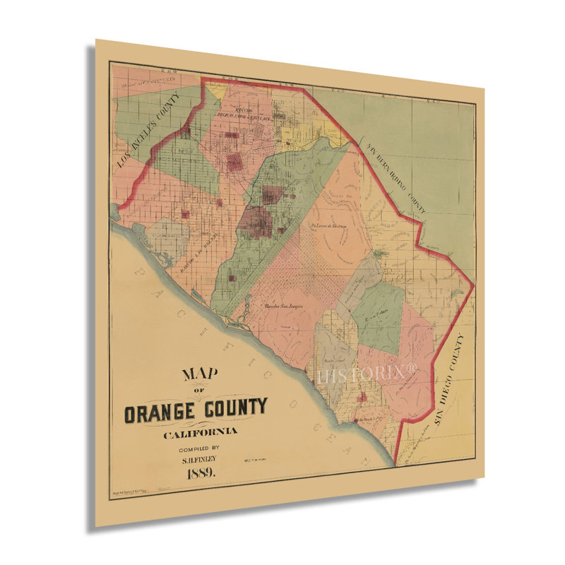 1889, carte du comté d'Orange, Californie, l 24 po x H 24 po