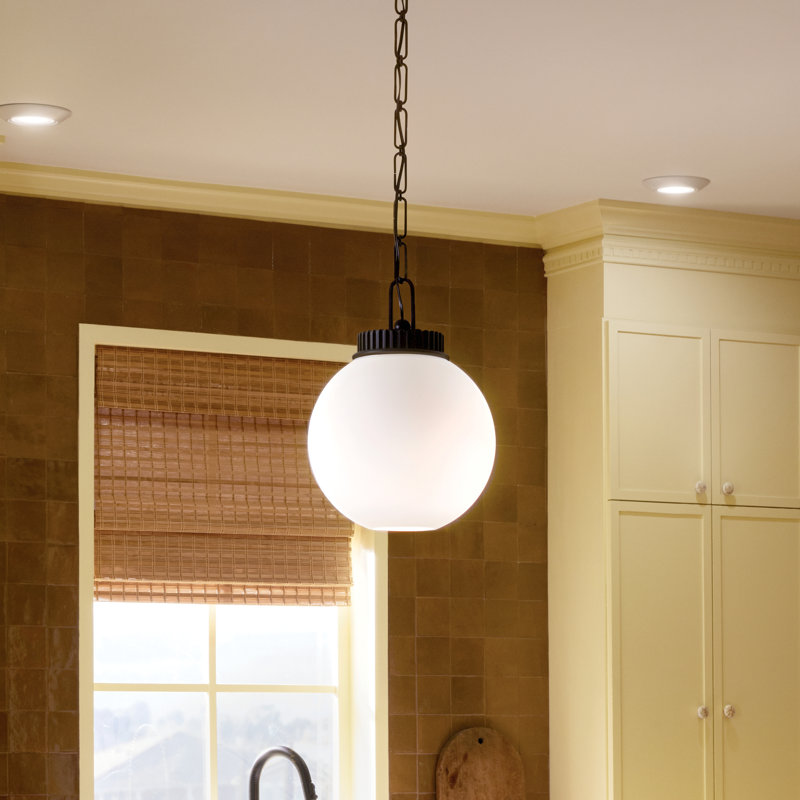 Andorra 11-inch 1-Light Pendant in Black with Satin Etched Opal Glass Globe, Black, 92" H x 11" W x 11" D