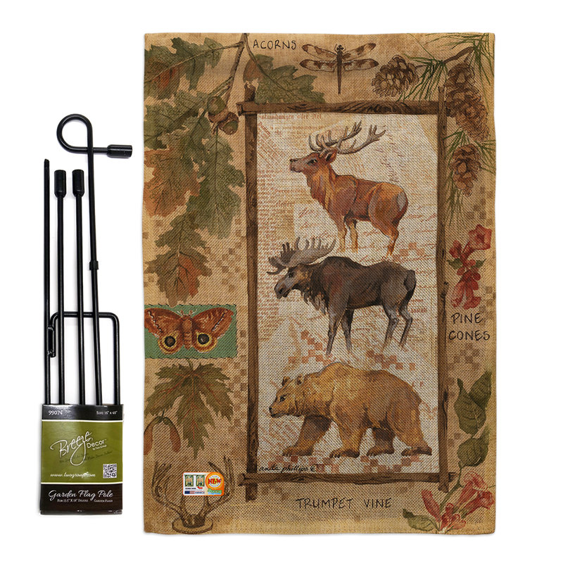 En toile jute 2 côtés de l’aventures forestières : 19 po x 13 po drapeau de jardin
