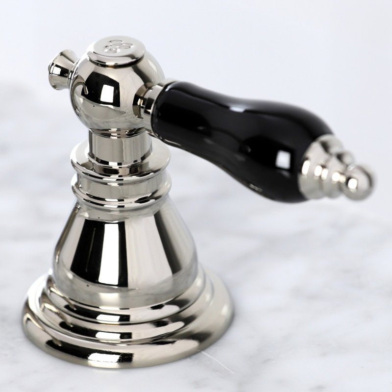 Kingston Brass Duchess Two-Handle 3-Hole Deck Mount Widespread Bathroom Faucet with Retail Pop-Up Drain, Polished Nickel
