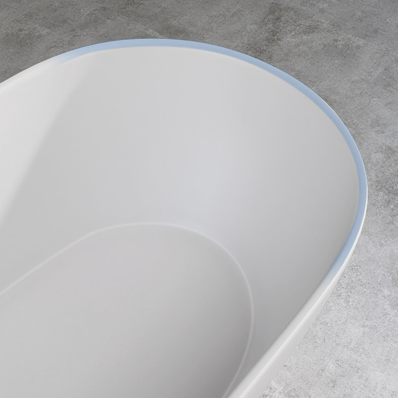 67'' Matte White Bathtub Freestanding Solid Surface Tub Stand Alone Oval Slipper Stone Resin Tub with Pop-up Drain