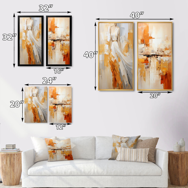 «Glam Orange Beige Collage», ensemble de 2 pièces «Glam Orange Beige Collage», Toile tendue, H 40 po x l 40 po
