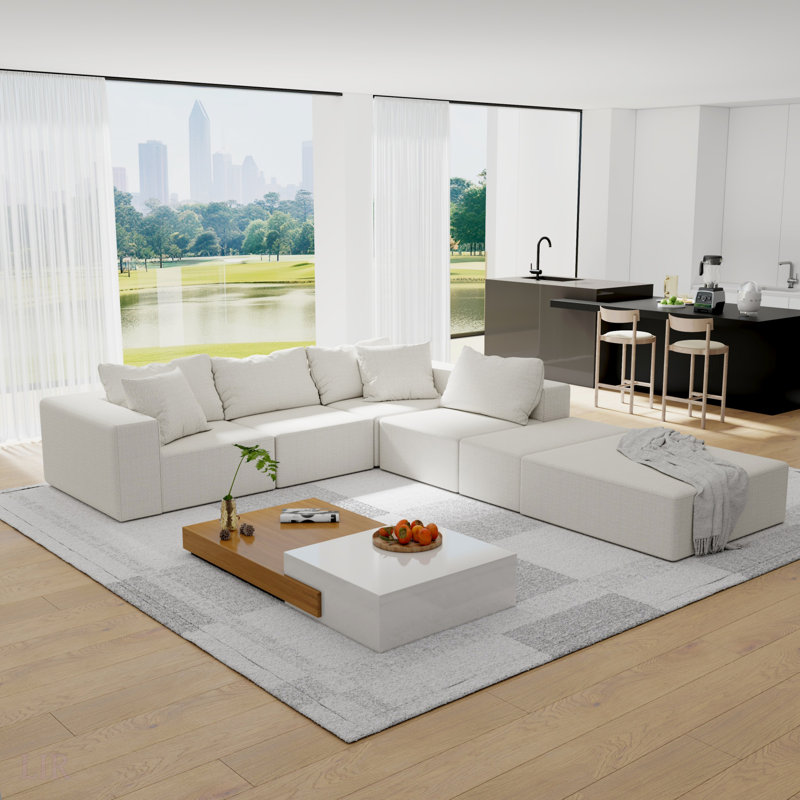 Canapé modulaire rembourré en chenille Modern, Chenille beige