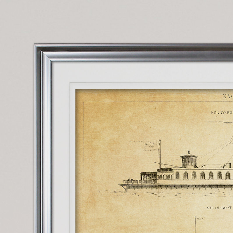 « rétro italien steamboat stencil i », impression, H 18 po x l 27 po x P 1,5 po, Cadre argenté