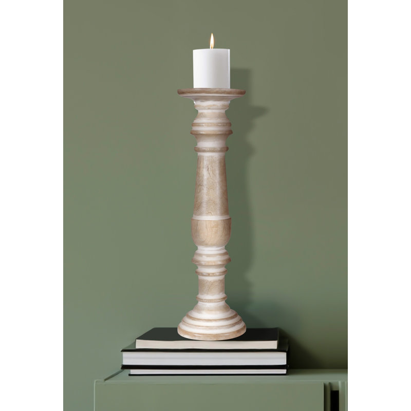 Wood Tabletop Candlestick, 31cm H x 13cm W x 13cm D