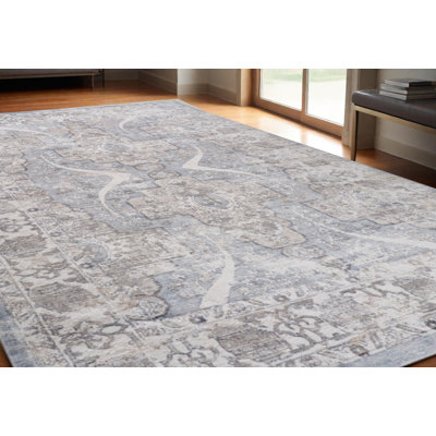 5' X 8' Blue and Gray Abstract Distressed Area Rug