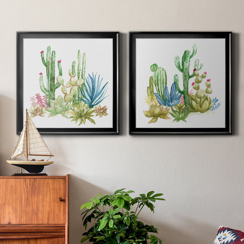 «Cactus Vignette I», reproduction de photo sur toile 2 pièces, H 26,5 po x l 53 po x P 1,5 po, Noir