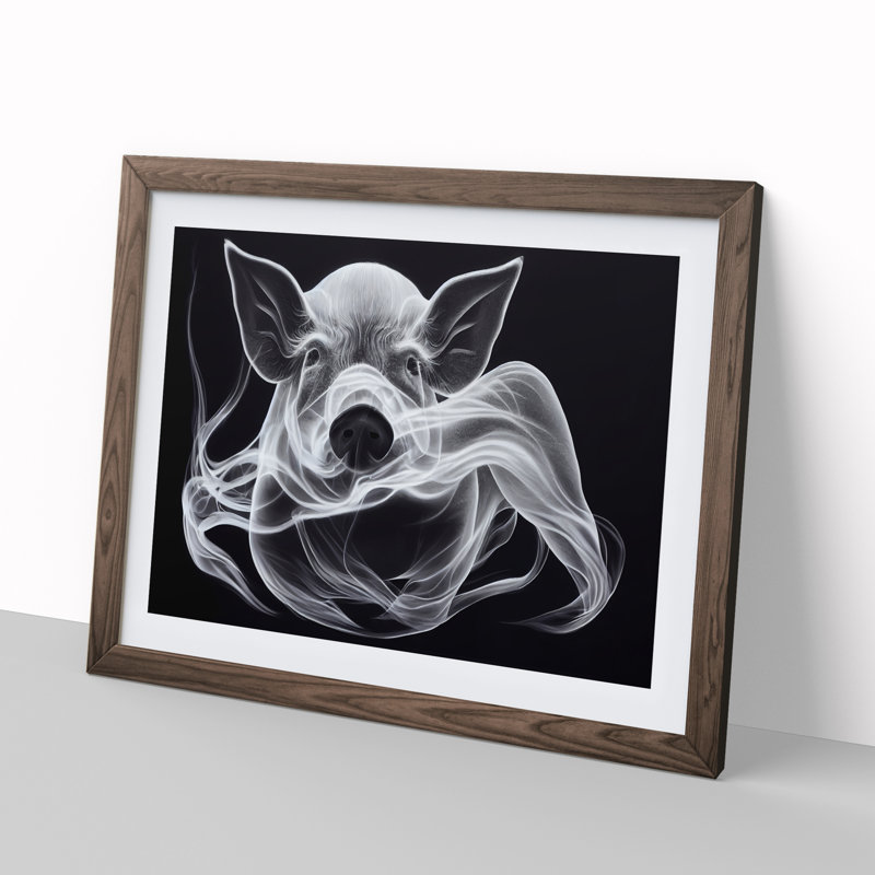Smokey Pig - Framed Print, 46cm H x 64cm W x 2cm D, Walnut