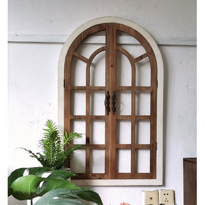 Distressed Arched Wood Window Wall Hanging for Entryway Bedroom Space