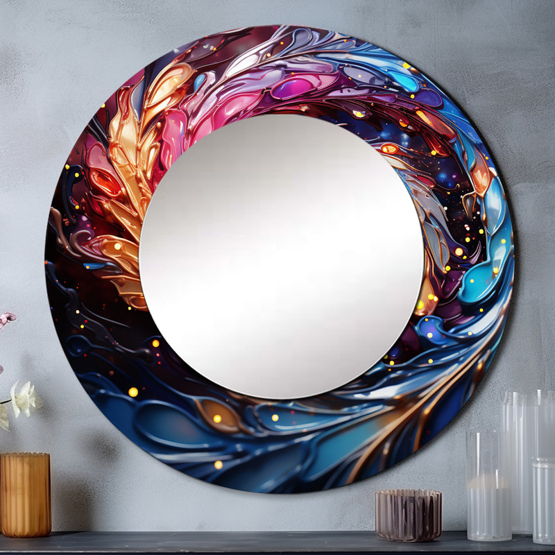 A Colorful Swirly Swirl - miroir spirales abstraites, miroir mural rond unique moderne, art imprimé en métal, 23 po x 23 po