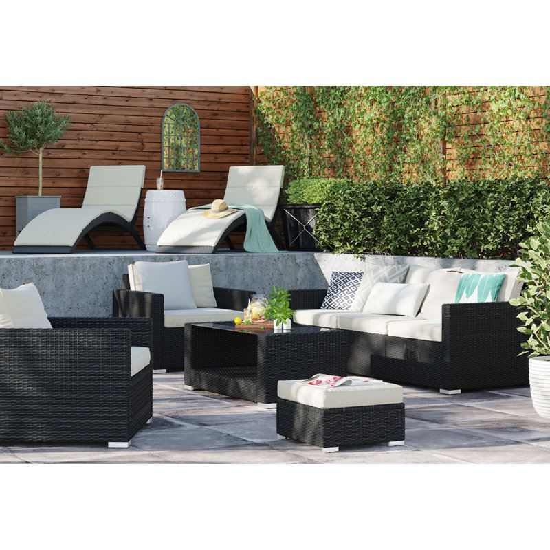 Semple Long Single Chaise with Cushions, Black