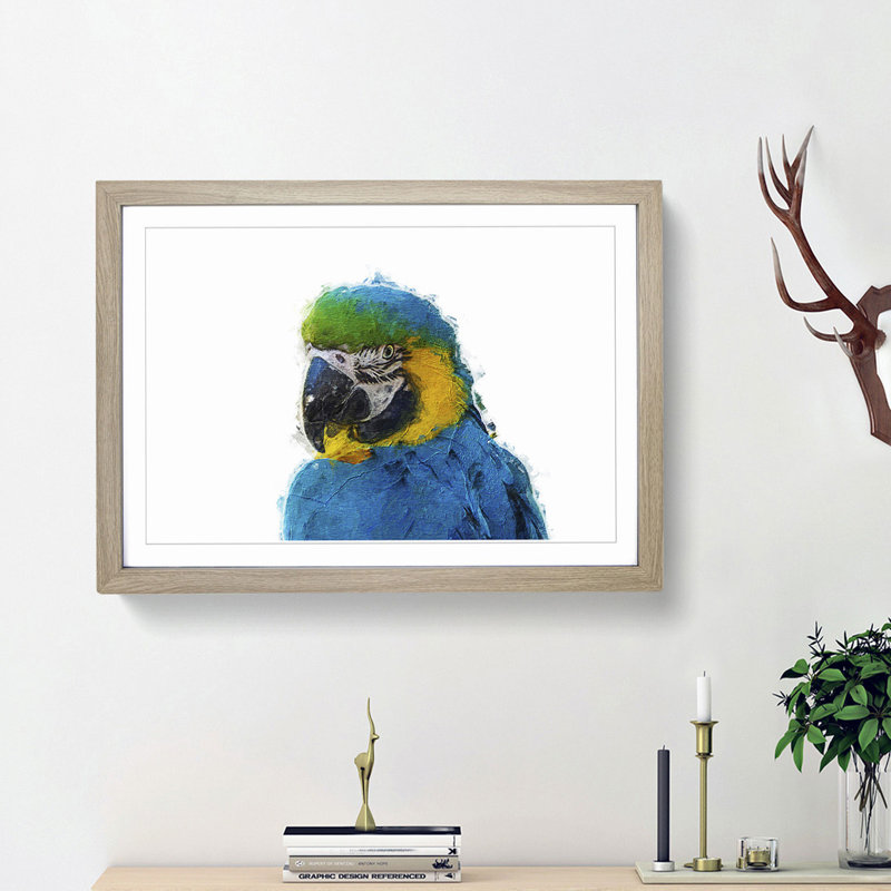 Macaw Parrot - Framed Print, Oak Framed, 48cm H x 65cm W x 2cm D