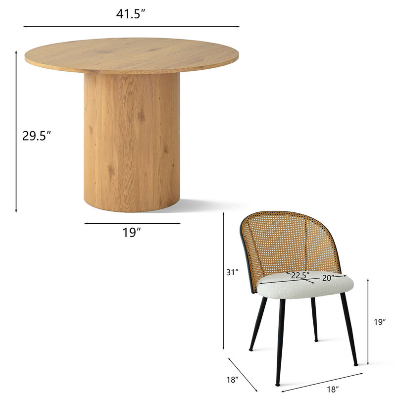 Copple 4 - Person Dining Table Sets With 41.5'' Round Table & 4 Upholstered Boucle Chairs, Oak