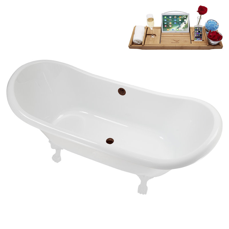 71" Streamline Clawfoot Tub,Tray,Drain and Clawfeet, Glossy White, Matte Oil Rubbed Bronze