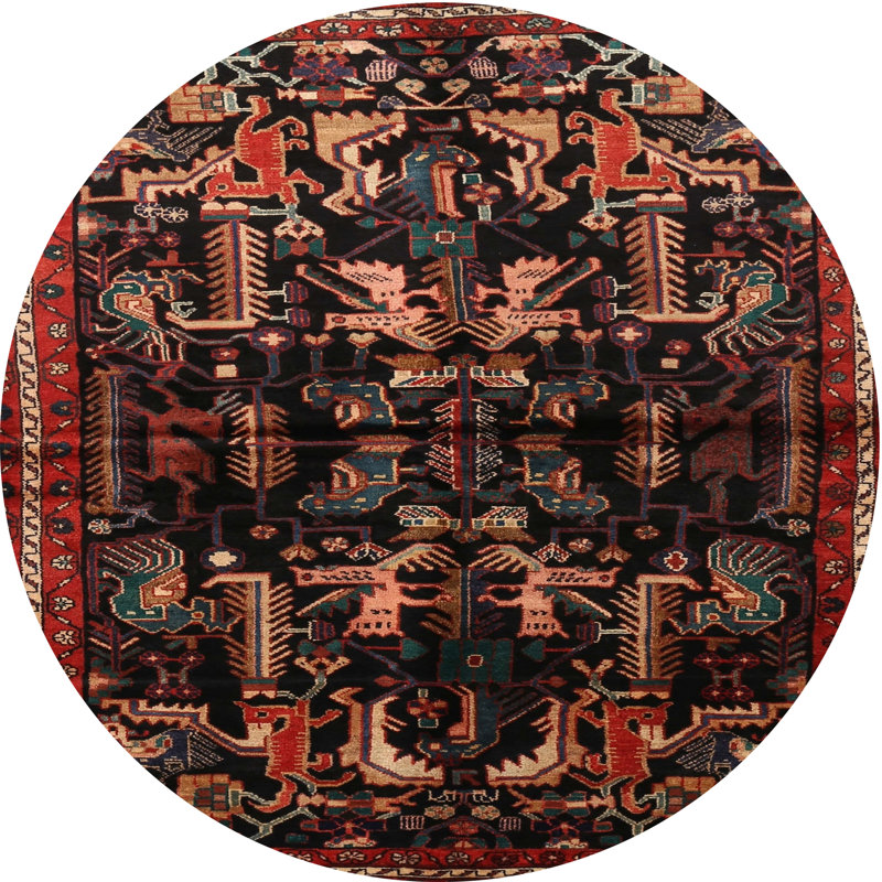 Tapis oriental multicolore tissé à la machine Oriental, Rond 8 pi