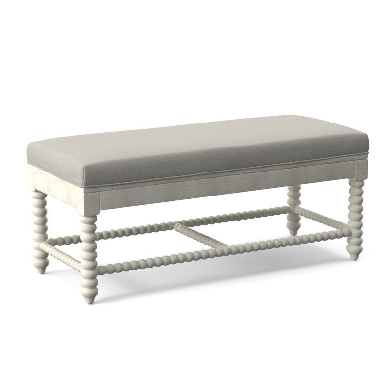 Lind Island Upholstered Bench, Antique Frost White Finish, White Performance Fabric; 0851-94