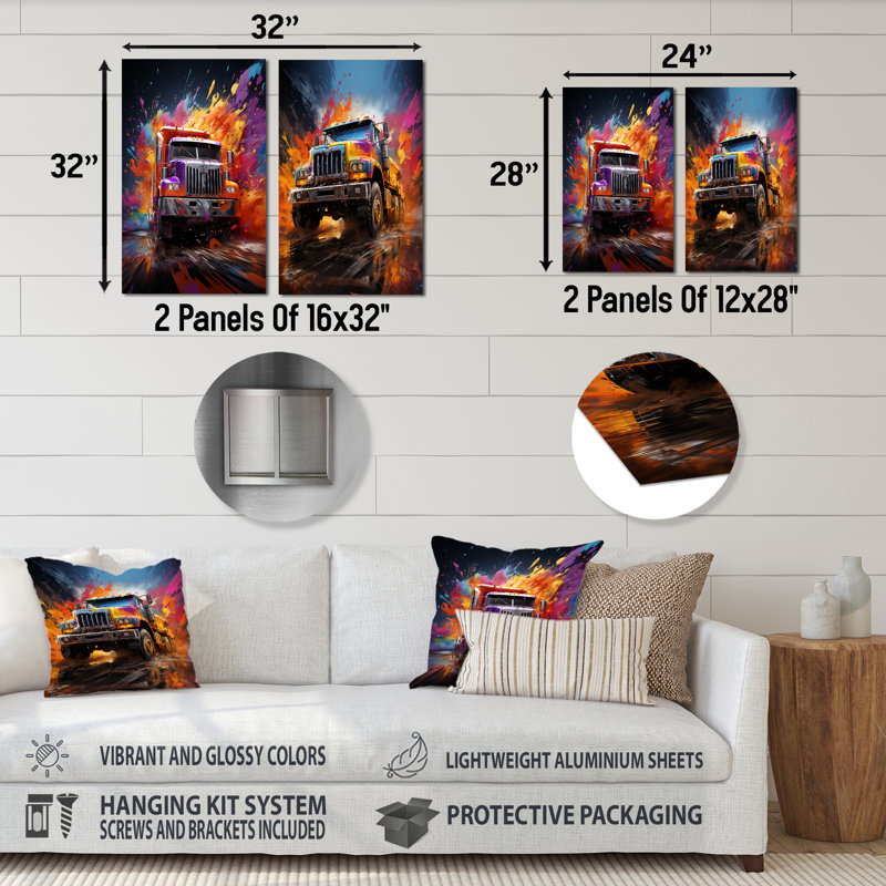 Ensemble de 3 décorations murales en métal Expressionist Monster Truck Fury, H 32 po x l 32 po