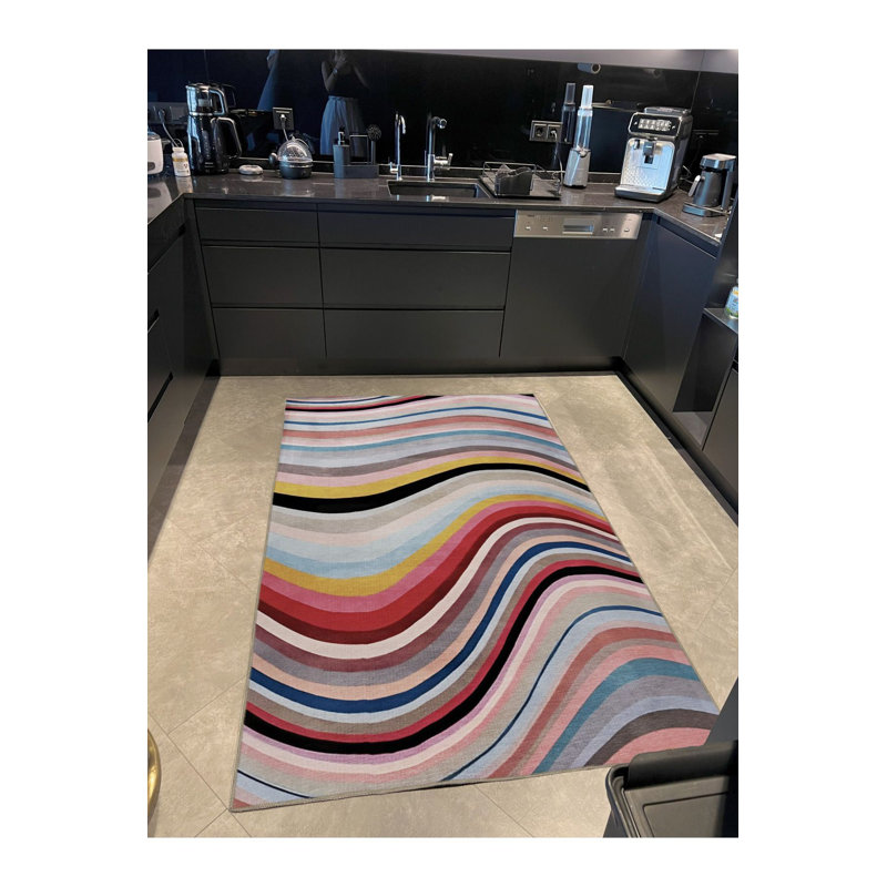 Machine Washable Light Tone Multicolor Wave Patterned Creative Modern Decorative Rug