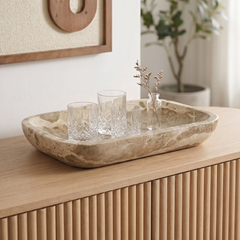 Joel Beige Genuine Marble Tray, Beige Genuine Marble
