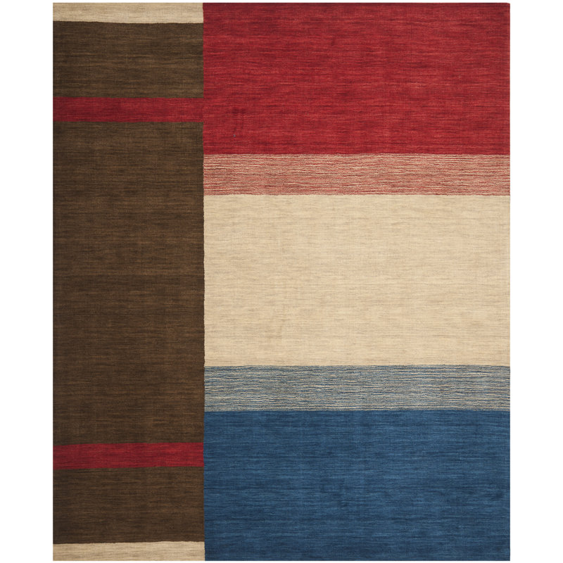 Coraima Hand-Woven Wool Brown/Red/Blue Area Rug, Rectangle 8' x 10'