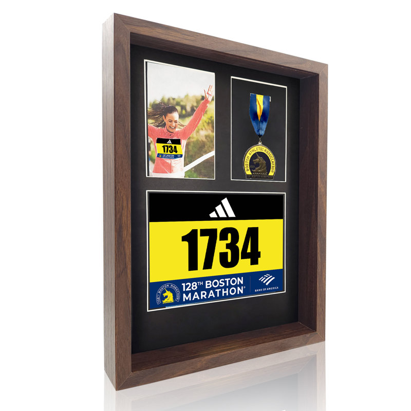 3-in-1 Shadow Box Display with Real Glass (Medal, Race Bibs, and Photo Display) – Marathon Medal Display and Frame, Triathlon & Running Bib Holder, Wall-Mounted, Real Tempered Glass