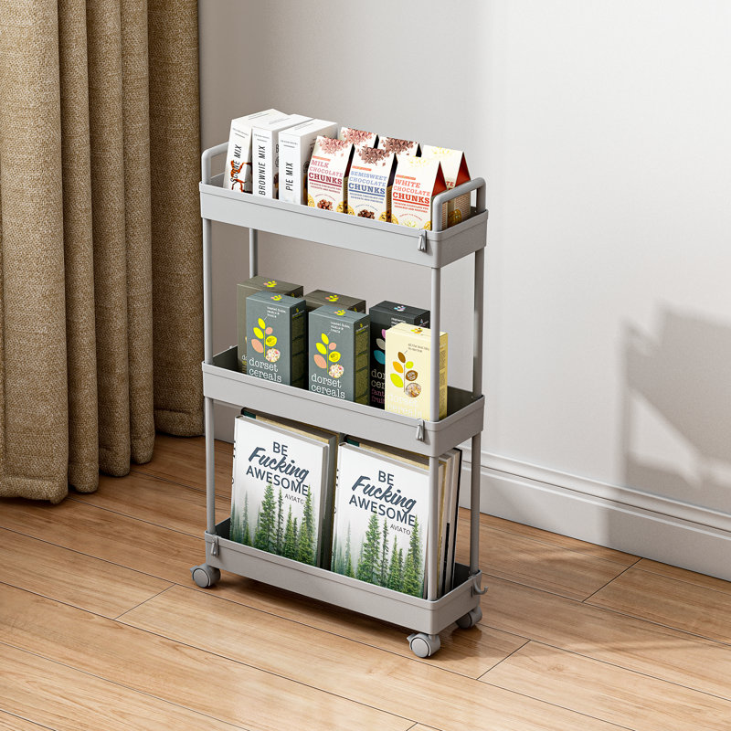 Chariot de rangement à roulettes mince, 3 niveaux de rangement pour salle de bain, Gray