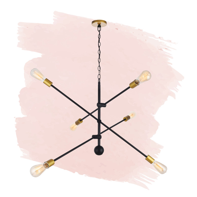 Whelchel 6-Light Dimmable Sputnik Chandelier, 82" H x 42" W x 42" D, Black/Brass