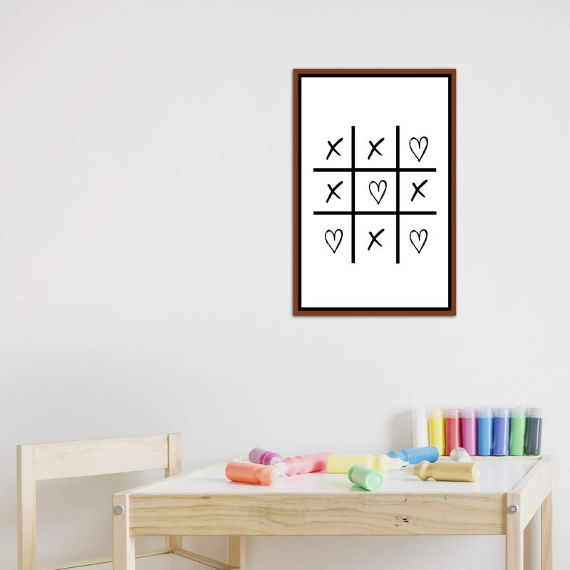 Cœurs et croix - impression d'art graphique, Toile avec cadre brun, Pas de tapis, H 26 po x l 18 po x 1,5 po