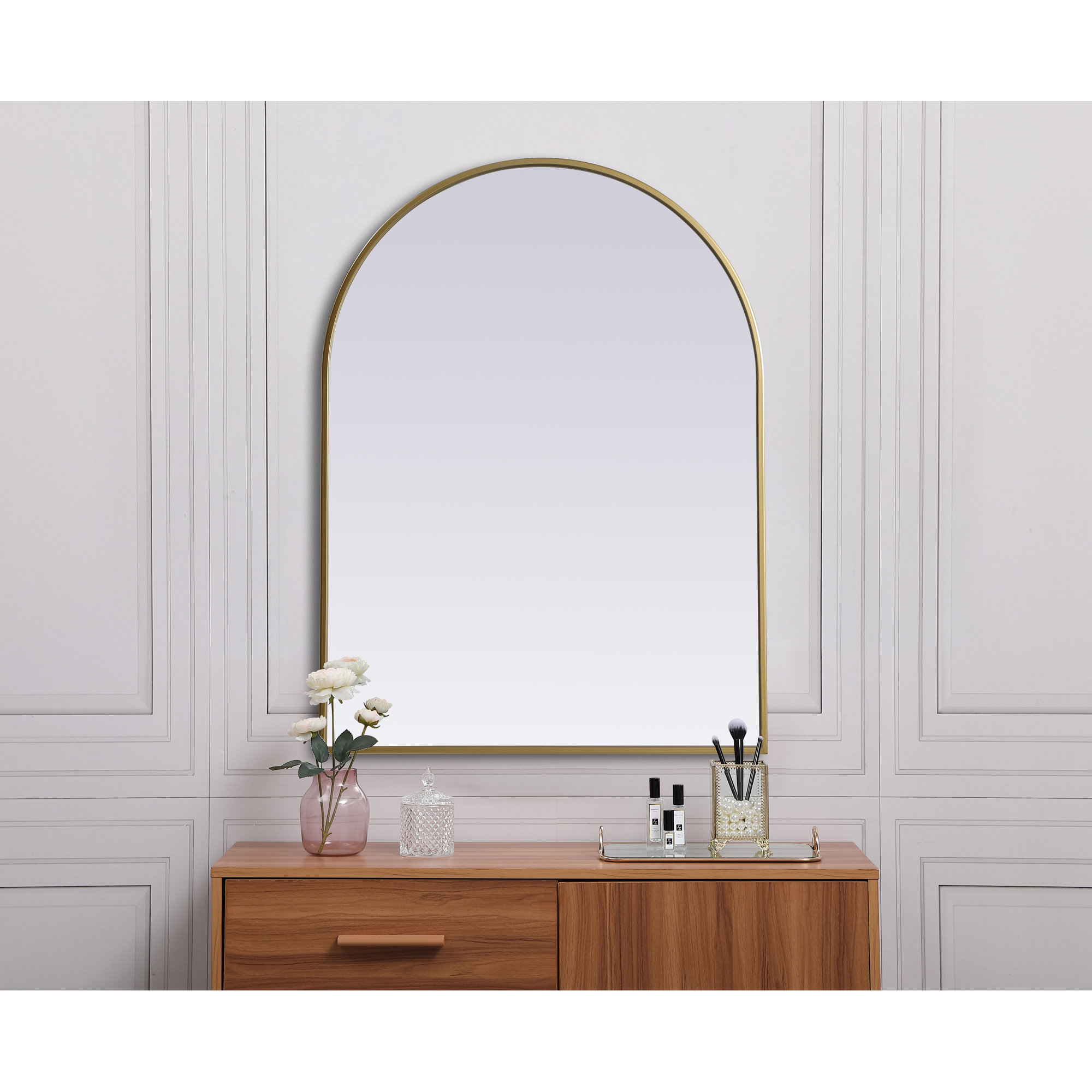 Sabine Metal Arch Wall Mirror, 36" x 27", Brass