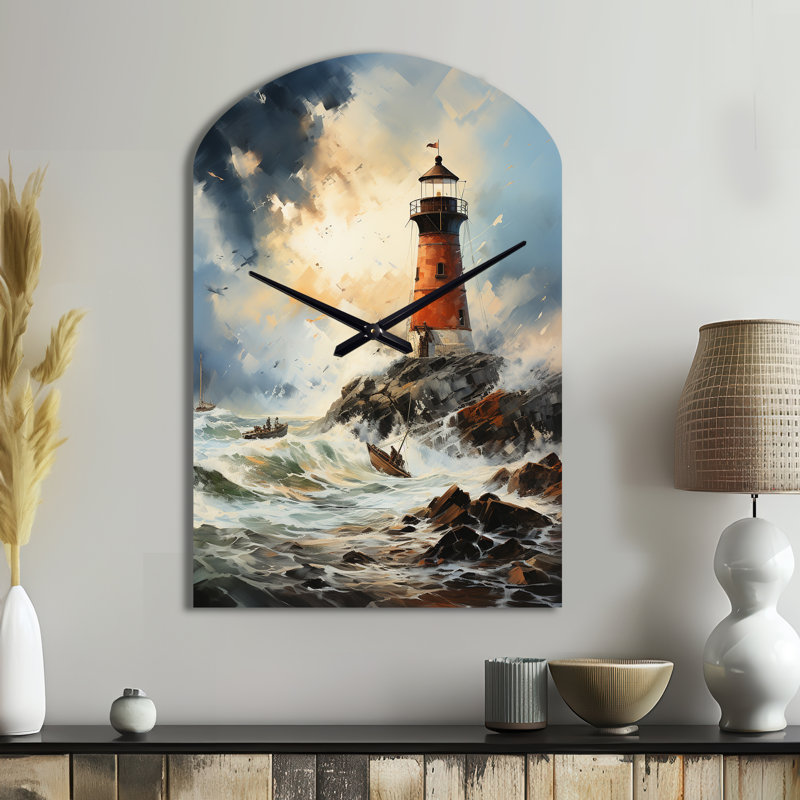 Horloge murale rétro en métal phare rétro I - phare arqué, corail, Grand