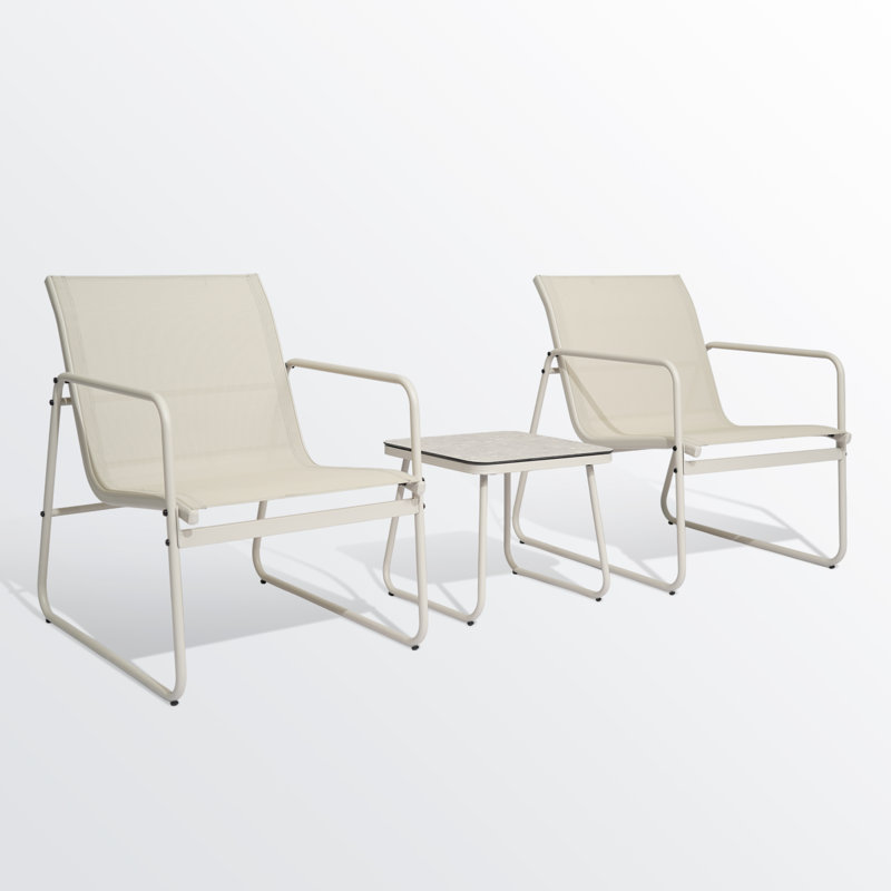 Ensemble de conversation pour 2 personnes avec chaises PVC-coated polyester et table en marbre - ensemble bistro de patio 3 pièces pour petits espaces