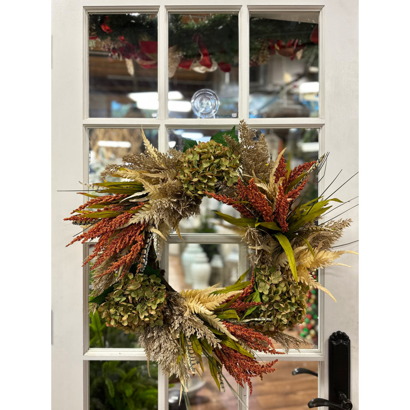 28'' Fall Wreath with Hydrangeas and Heather