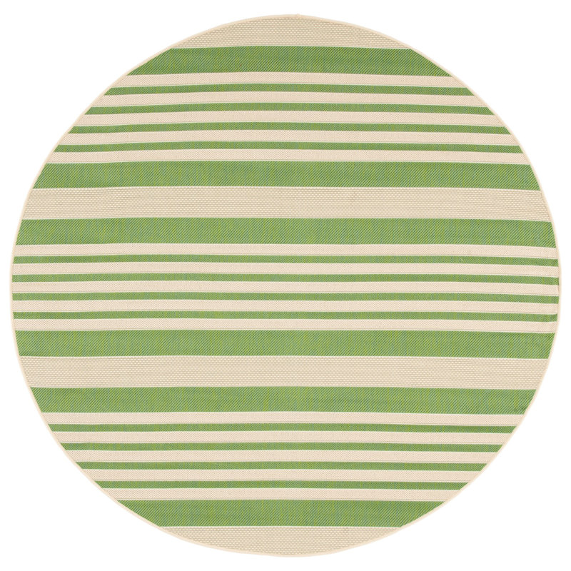 Arneshia Striped Machine Made Power Loom Acrylic Indoor / Outdoor Area Indoor/Outdoor Area Rug in Green/Beige, Round 6'7"