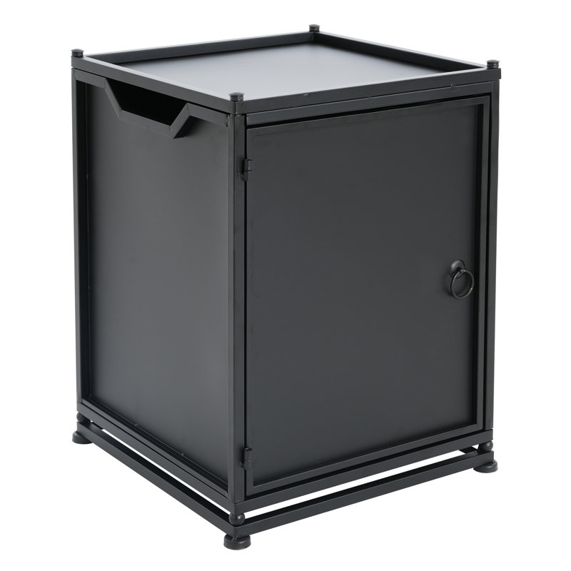 Table d'appoint pour l'extérieur avec support de réservoir en métal, noir mat, design moderne avec des lignes précises, multifonctionnel et fer thermolaqué, aspect noir élégant 15,71 x 22,08, caractéristique, cadre en fer, largeur, profondeur,