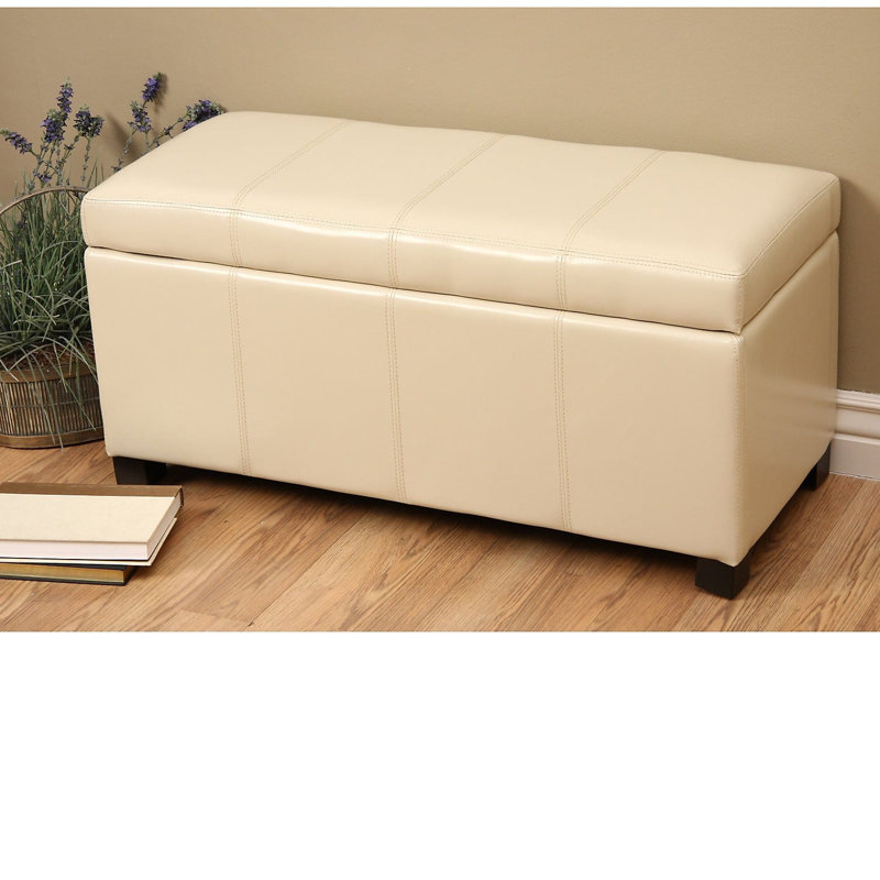 Santoro Faux Leather Upholstered Bench with Flip Top, Ivory