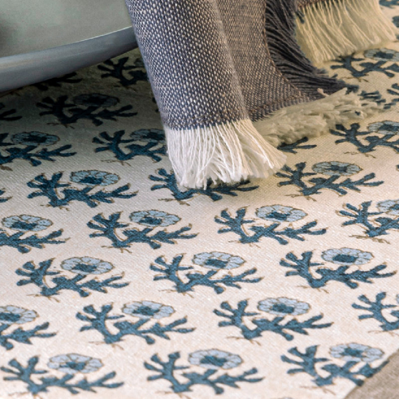 over&back Hand-Blocked Placemats, Set of 4, Blue Bloom