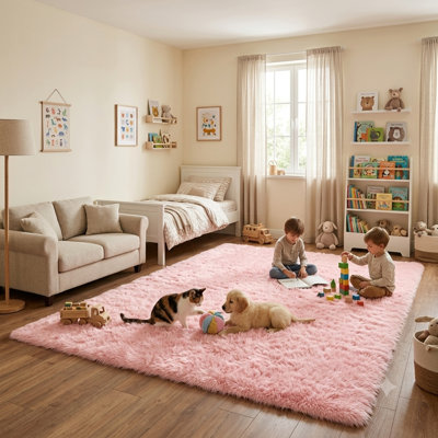 Soft Pink Rug Plush Soft Shag Rug Ideal for Living Rooms, Bedrooms, and Children's Rooms