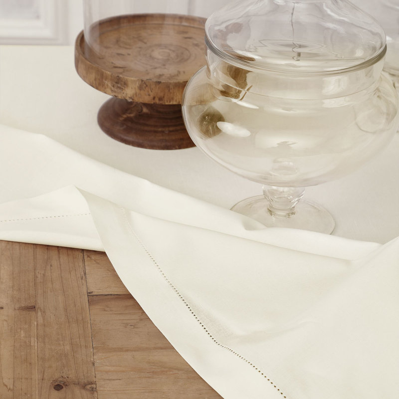 Cotton Linen Hemstitch Tablecloth, Ivory, 104" x 60"