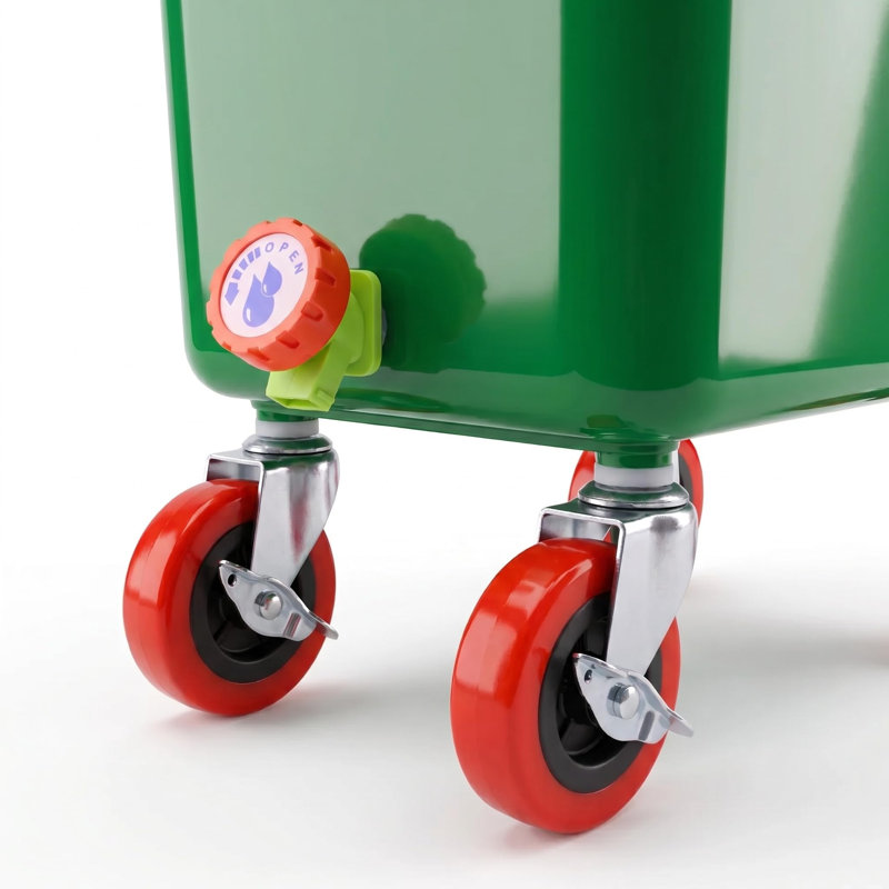 Bac à déchets de boissons commercial vert avec roues verrouillables – Station de vidange à deux compartiments pour déchets liquides et solides, PEHD résistant aux fuites, pour bar, restaurant, traiteur et événements