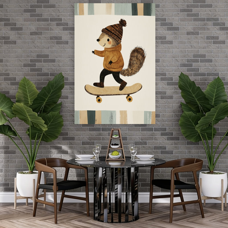 Happy Squirrel Skater Contemporary Squirrel Forest Wall Art Print 1 Piece Wrapped Canvas Wall Art, 152.4cm H x 101.6cm W