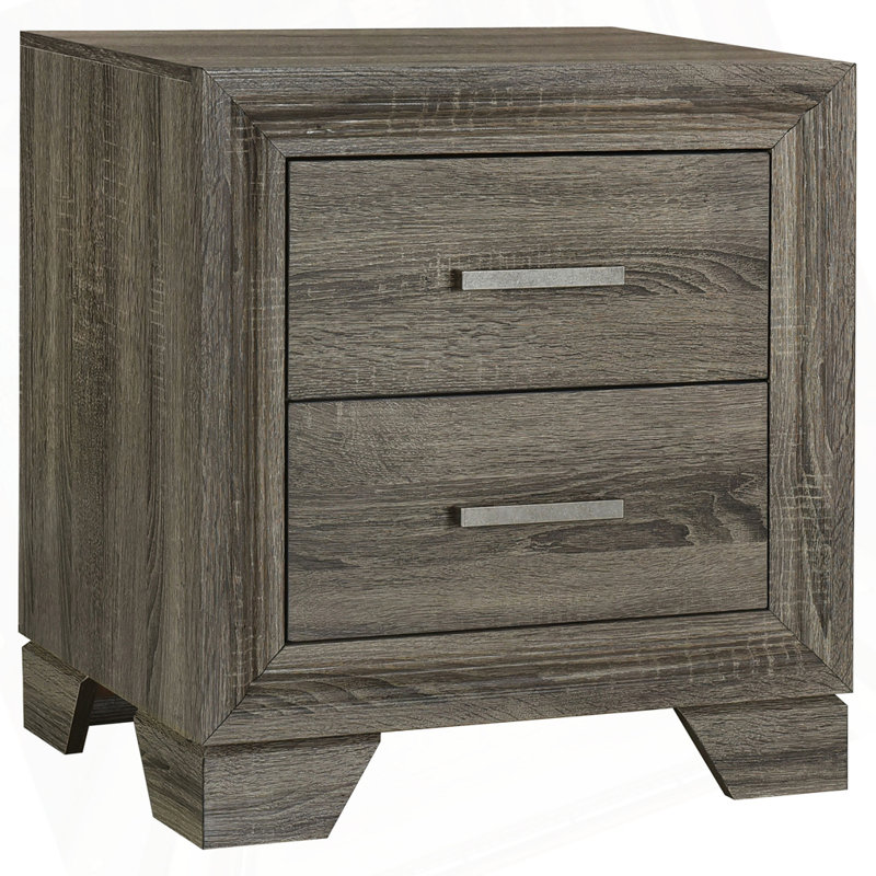 Brown Oak 2-Drawer Nightstand