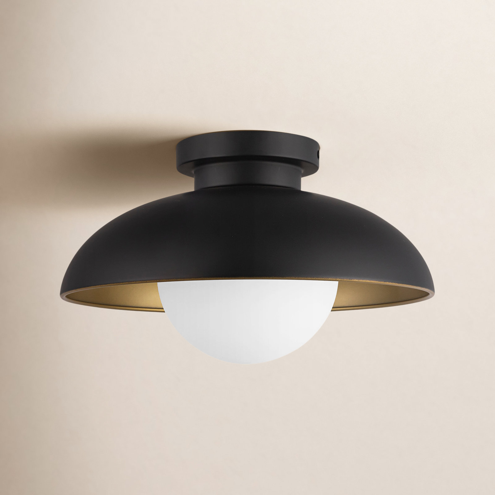 Alessia Single Light Flush Mount, Matte Black, 11.125" H x 16" W x 16" D