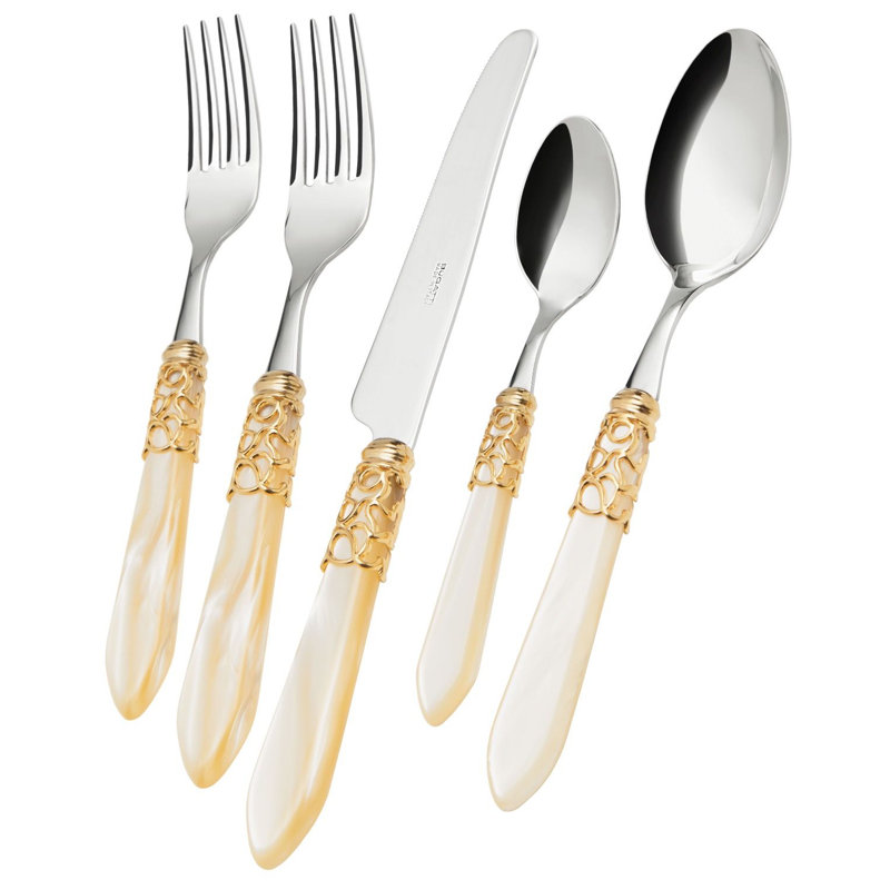 Service de table 5 pièces Melodge Gold Ivory, Ivoire/doré